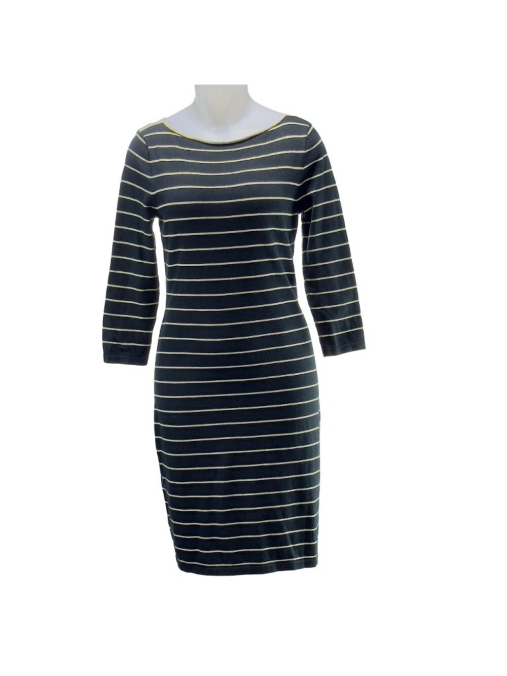 CHAPS Women's Black/Gold Metallic Striped Cotton Blend Knit Dress Size M